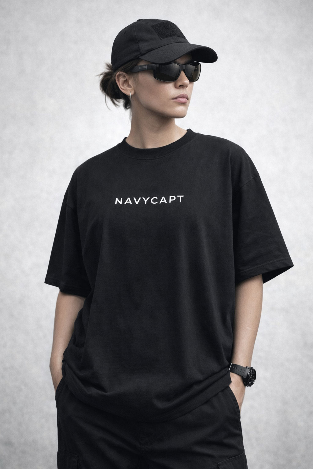 NAVYCAPT Oversized T-Shirt (Black) เสื้อยืดโอเวอร์ไซส์ สีดำ - Image 3
